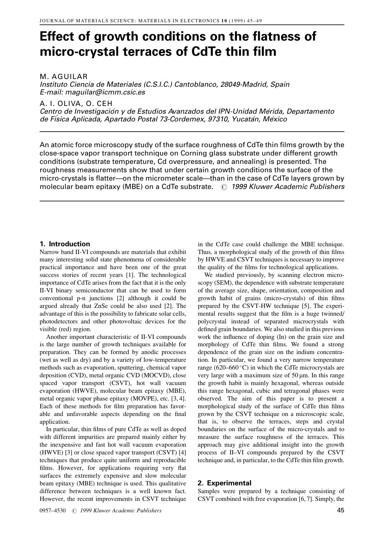 Effect of growth conditions on the flatness of micro-crystal terraces of CdTe thin film by Unknown