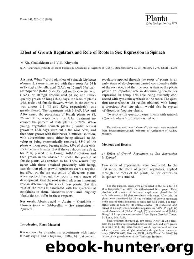 Effect of growth regulators and role of roots in sex expression in spinach by Unknown