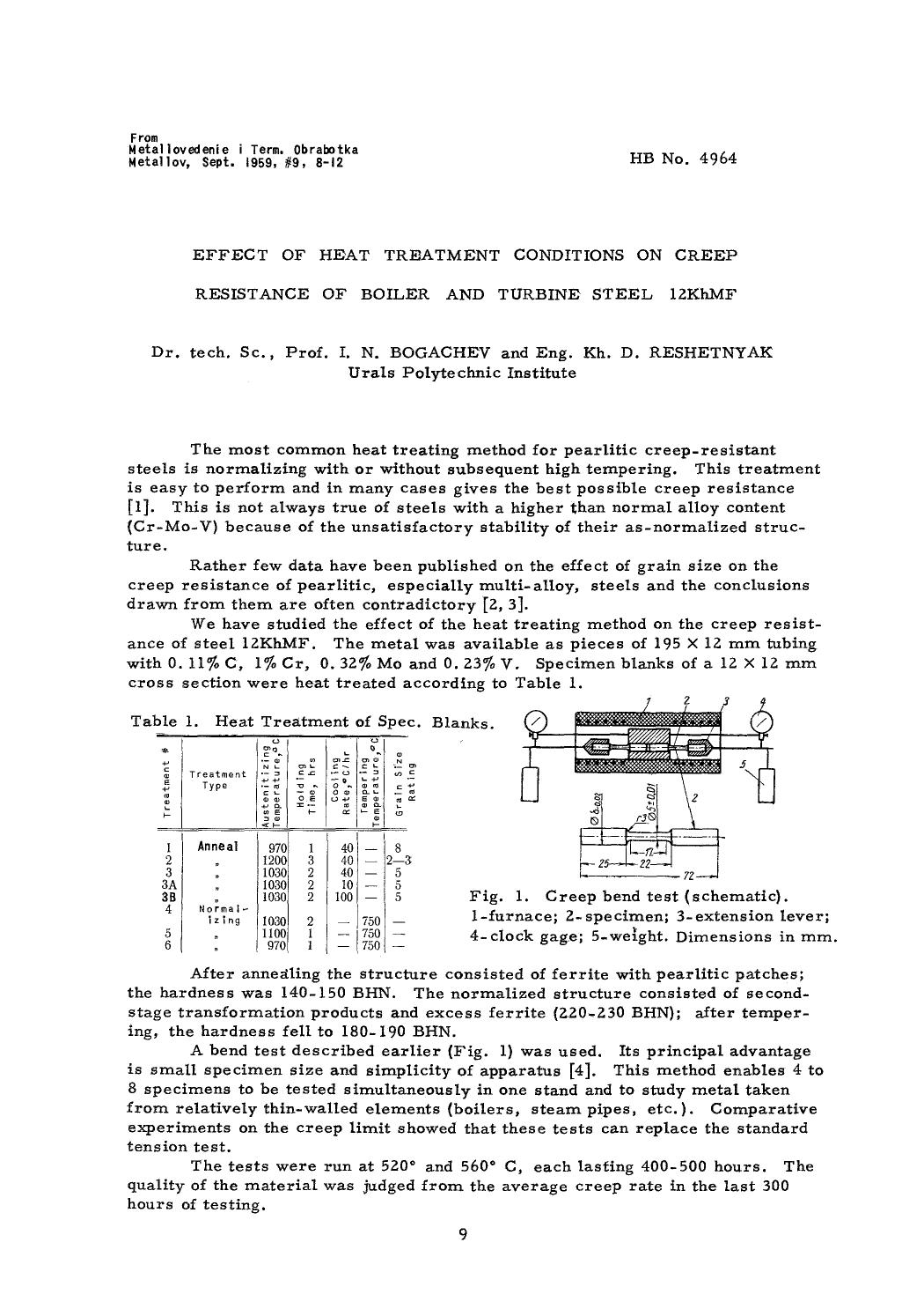 Effect of heat treatment conditions on creep resistance of boiler and turbine steel 12KhMF by Unknown