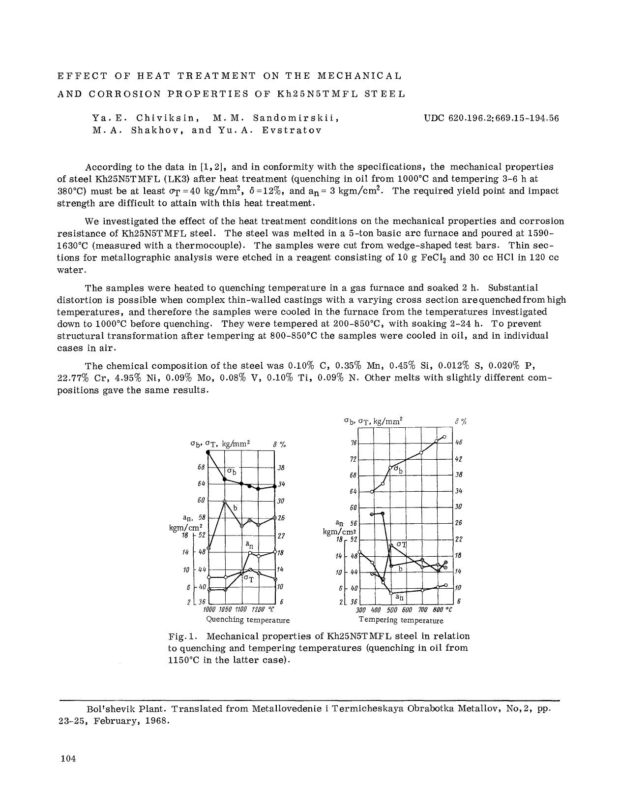Effect of heat treatment on the mechanical and corrosion properties of Kh25N5TMFL steel by Unknown