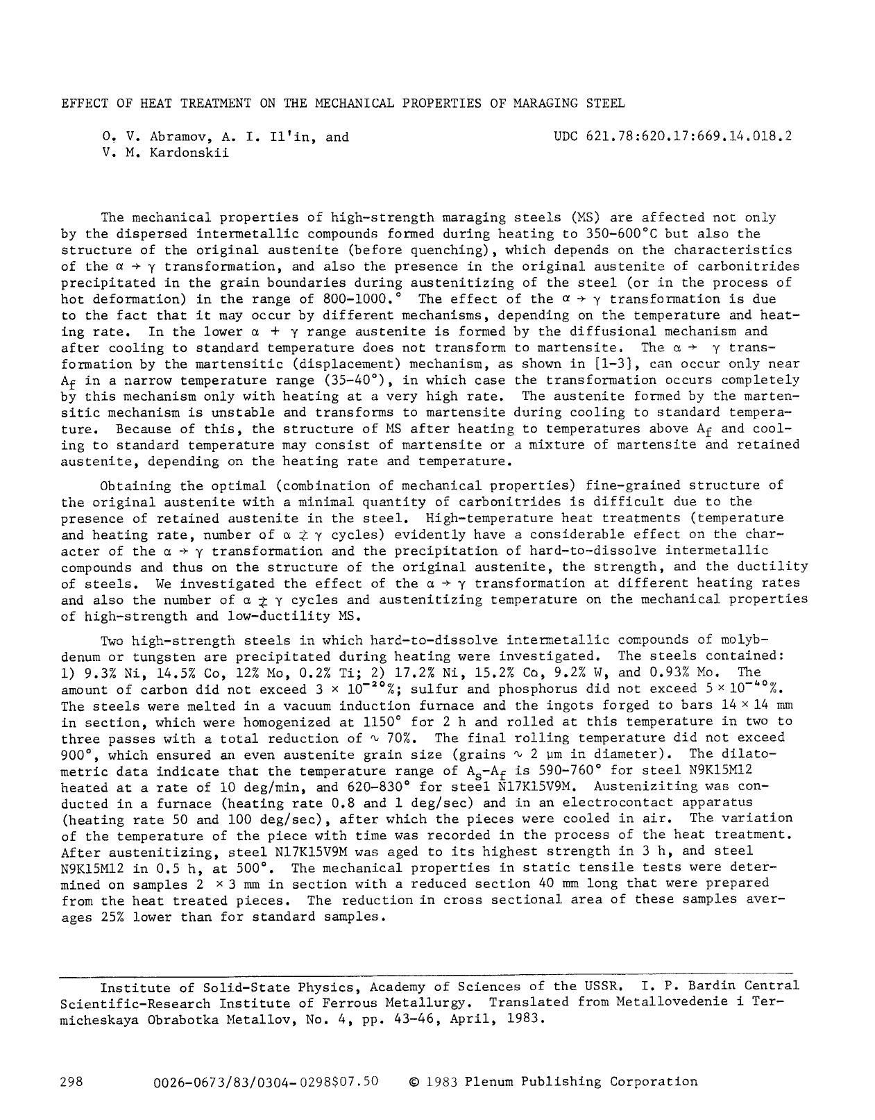 Effect of heat treatment on the mechanical properties of maraging steel by Unknown