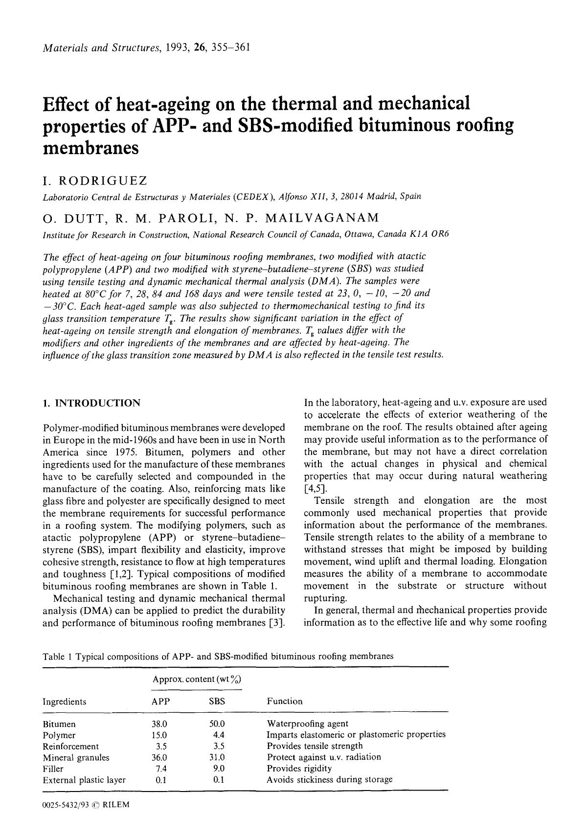Effect of heat-ageing on the thermal and mechanical properties of APP- and SBS-modified bituminous roofing membranes by Unknown