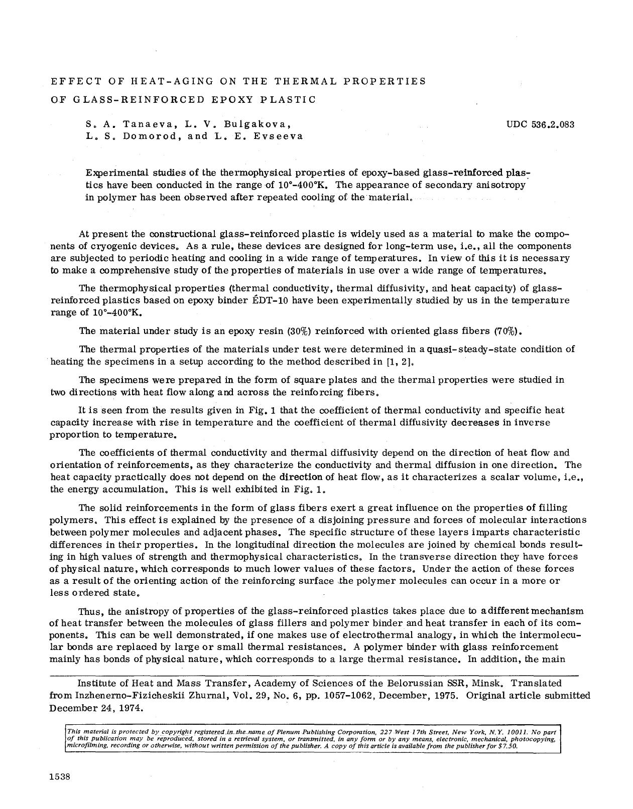 Effect of heat-aging on the thermal properties of glass-reinforced epoxy plastic by Unknown