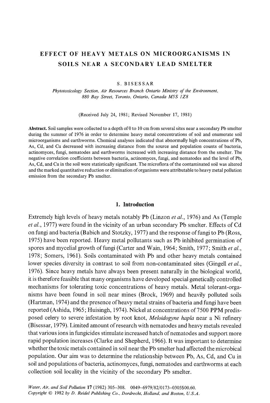 Effect of heavy metals on microorganisms in soils near a secondary lead smelter by Unknown