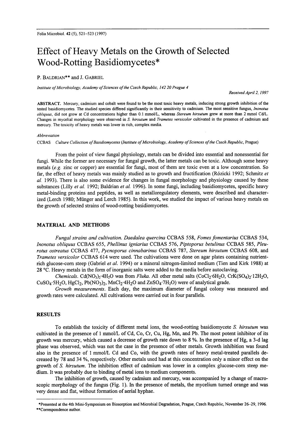 Effect of heavy metals on the growth of selected wood-rotting basidiomycetes by Unknown