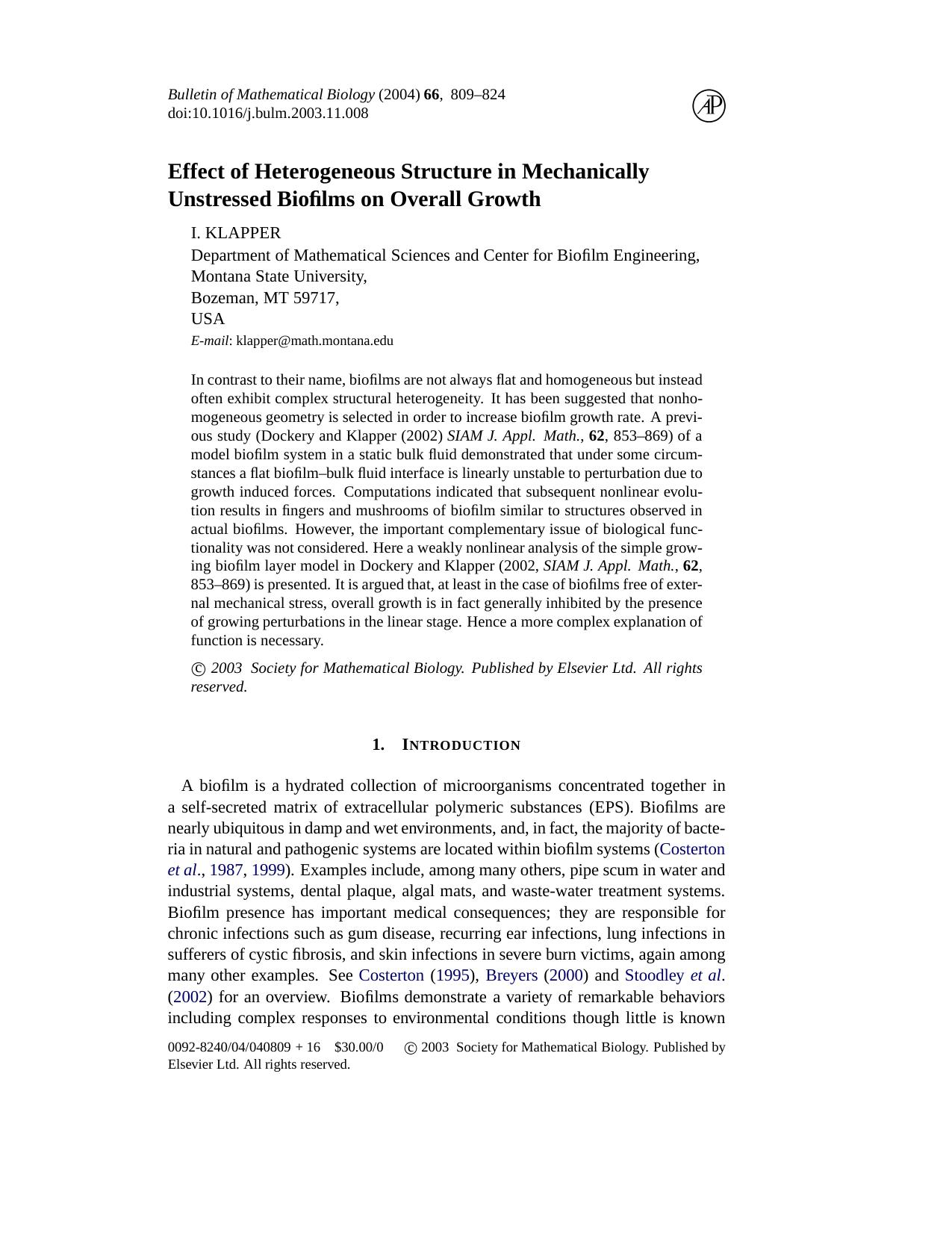 Effect of heterogeneous structure in mechanically unstressed biofilms on overall growth by Unknown