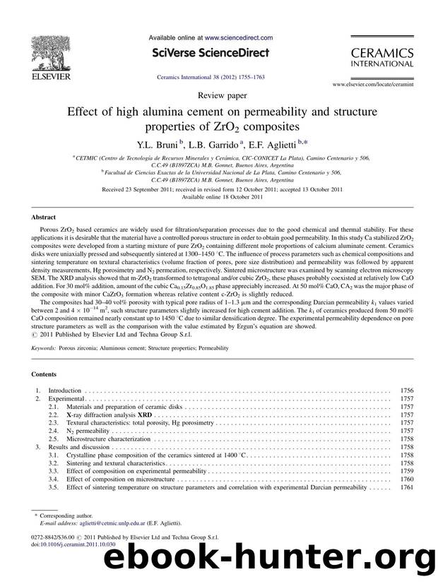 Effect of high alumina cement on permeability and structure properties of ZrO2 composites by Y.L. Bruni