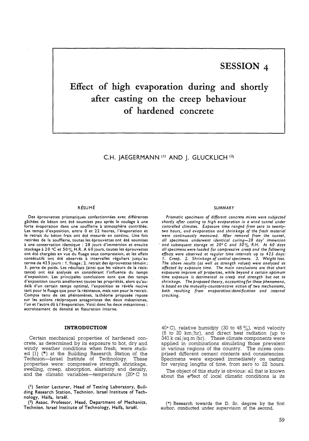 Effect of high evaporation during and shortly after casting on the creep behaviour of hardened concrete by Unknown
