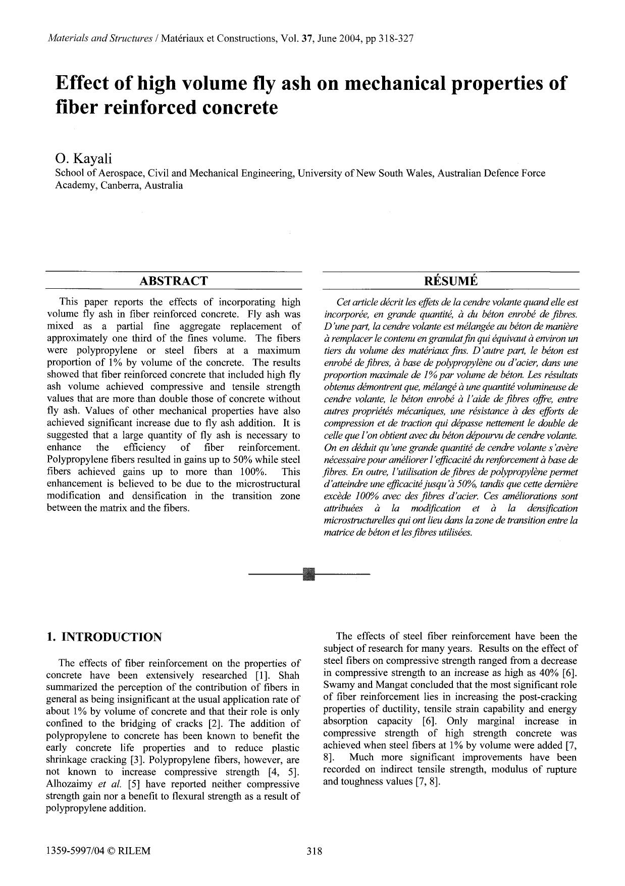 Effect of high volume fly ash on mechanical properties of fiber reinforced concrete by Unknown