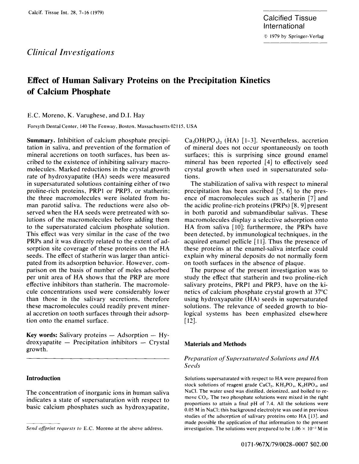 Effect of human salivary proteins on the precipitation kinetics of calcium phosphate by Unknown