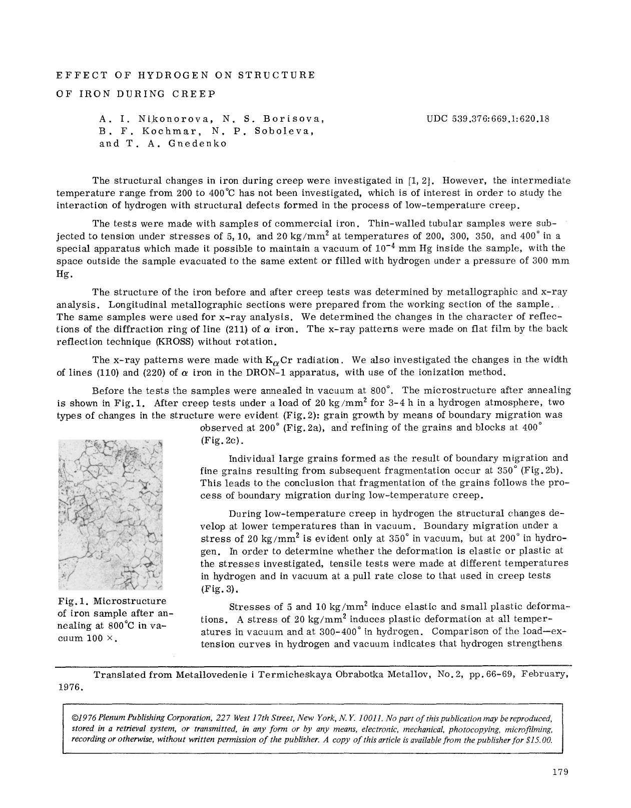 Effect of hydrogen on structure of iron during creep by Unknown