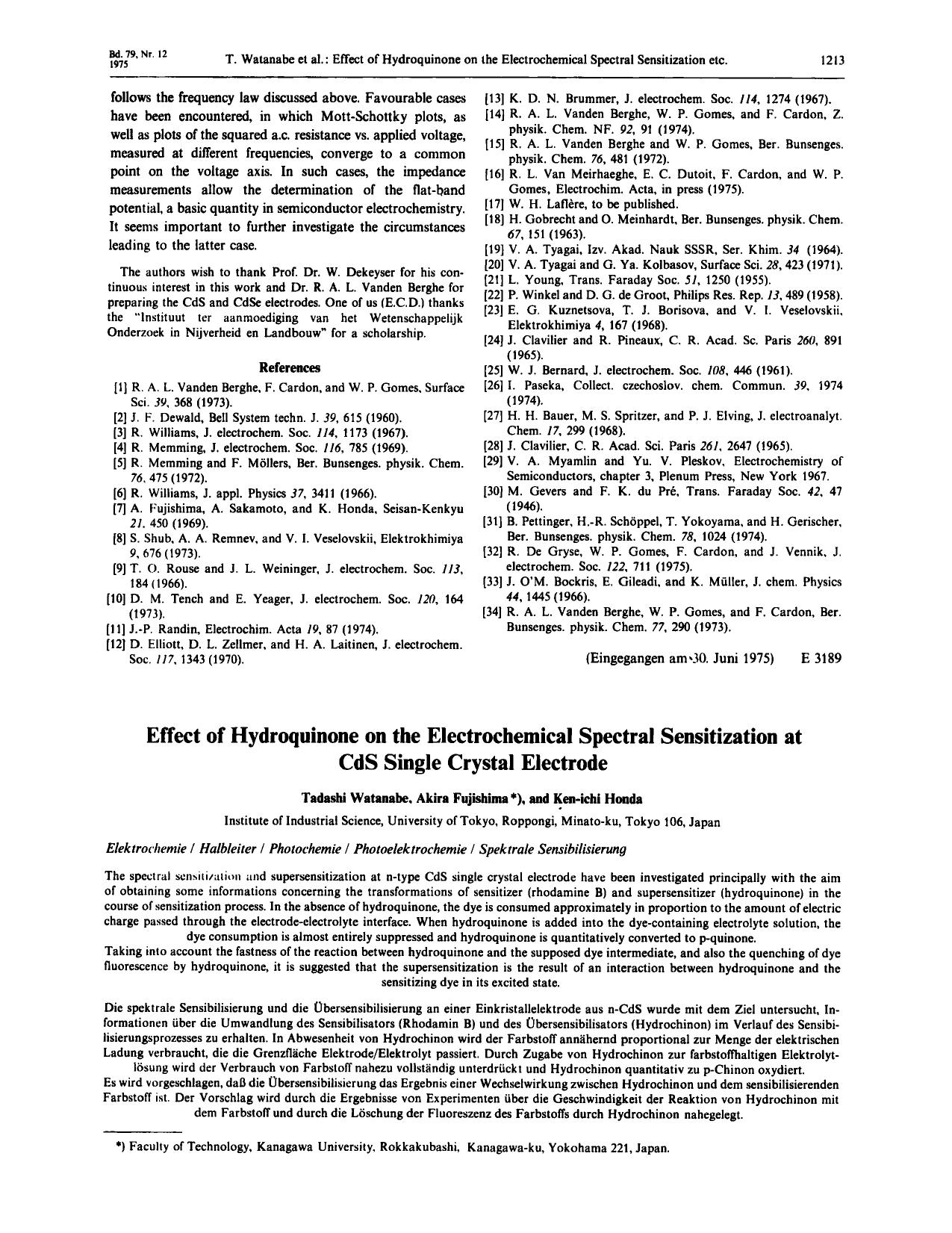 Effect of hydroquinone on the electrochemical spectral sensitization at CdS single crystal electrode by Unknown