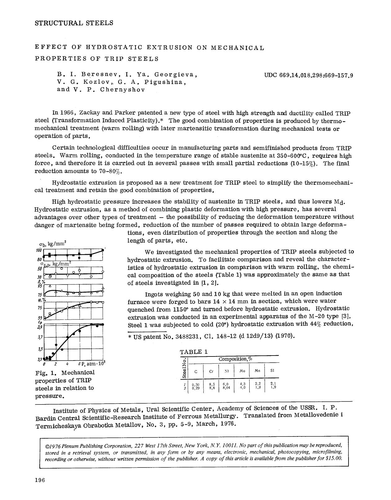 Effect of hydrostatic extrusion on mechanical properties of trip steels by Unknown