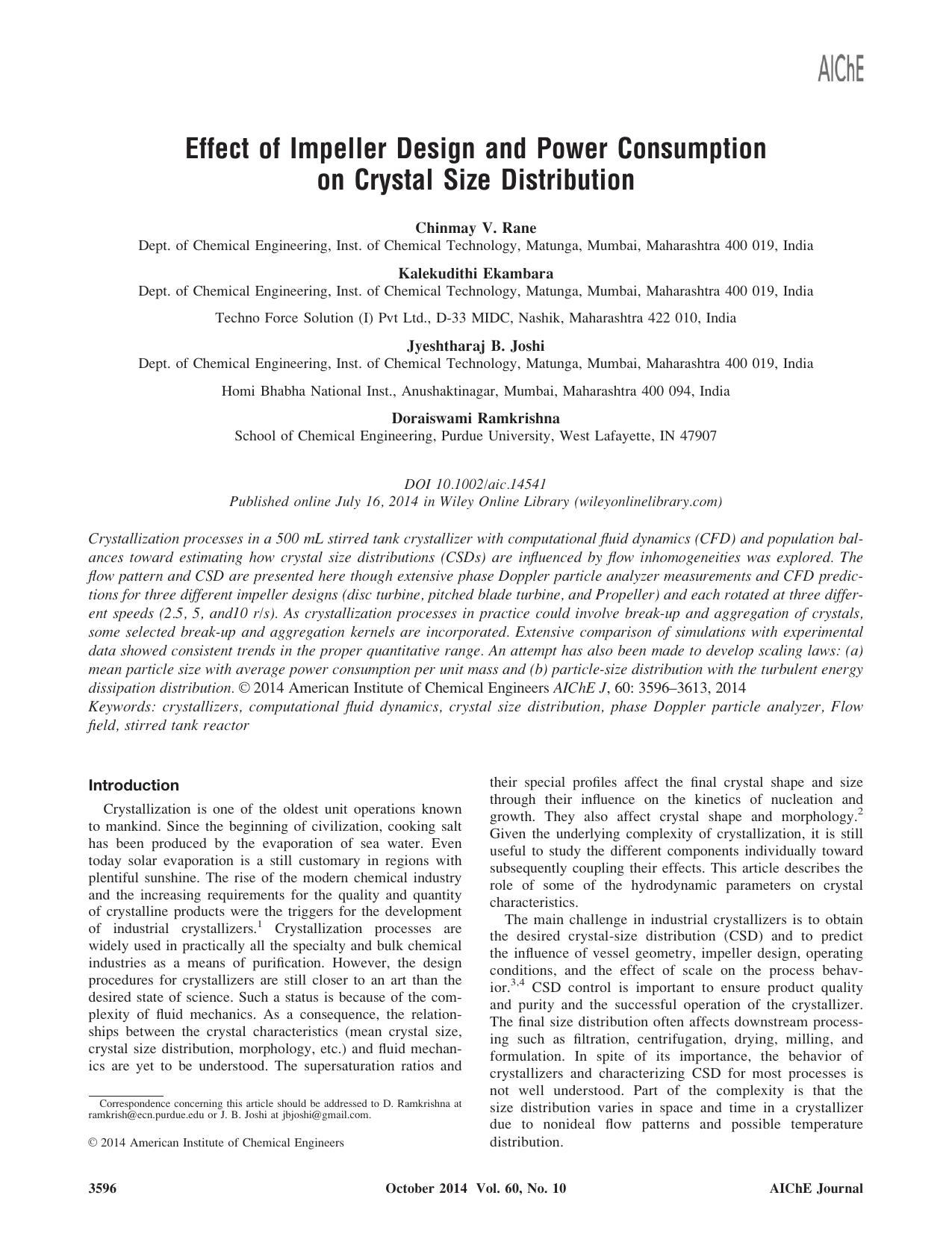 Effect of impeller design and power consumption on crystal size distribution by Unknown