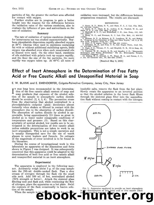 Effect of inert atmosphere in the determination of free fatty acid or free caustic alkali and unsaponified material in soap by Unknown