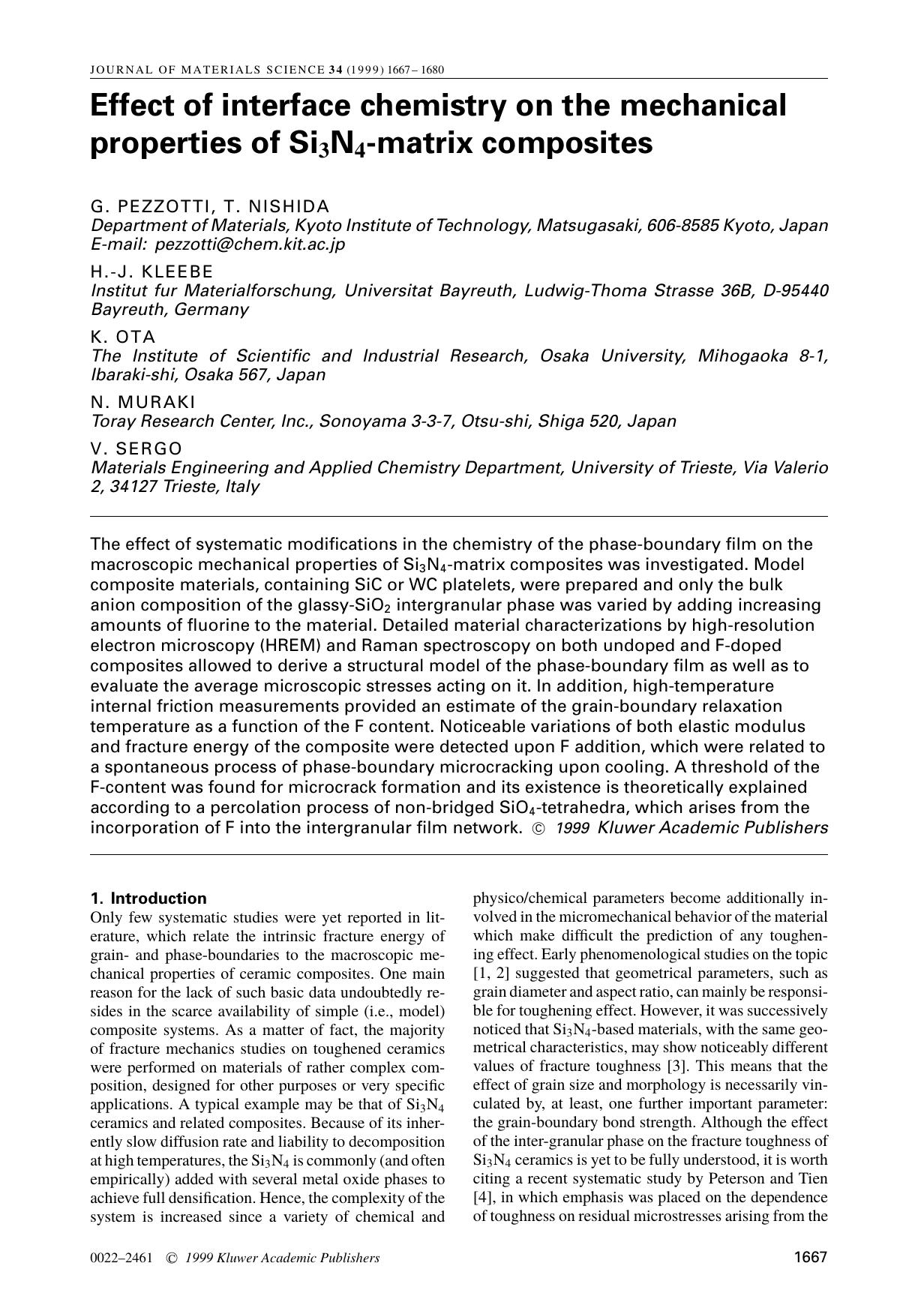 Effect of interface chemistry on the mechanical properties of Si3N4-matrix composites by Unknown