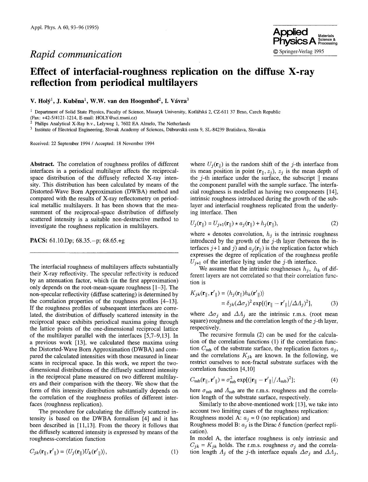 Effect of interfacial-roughness replication on the diffuse X-ray reflection from periodical multilayers by Unknown