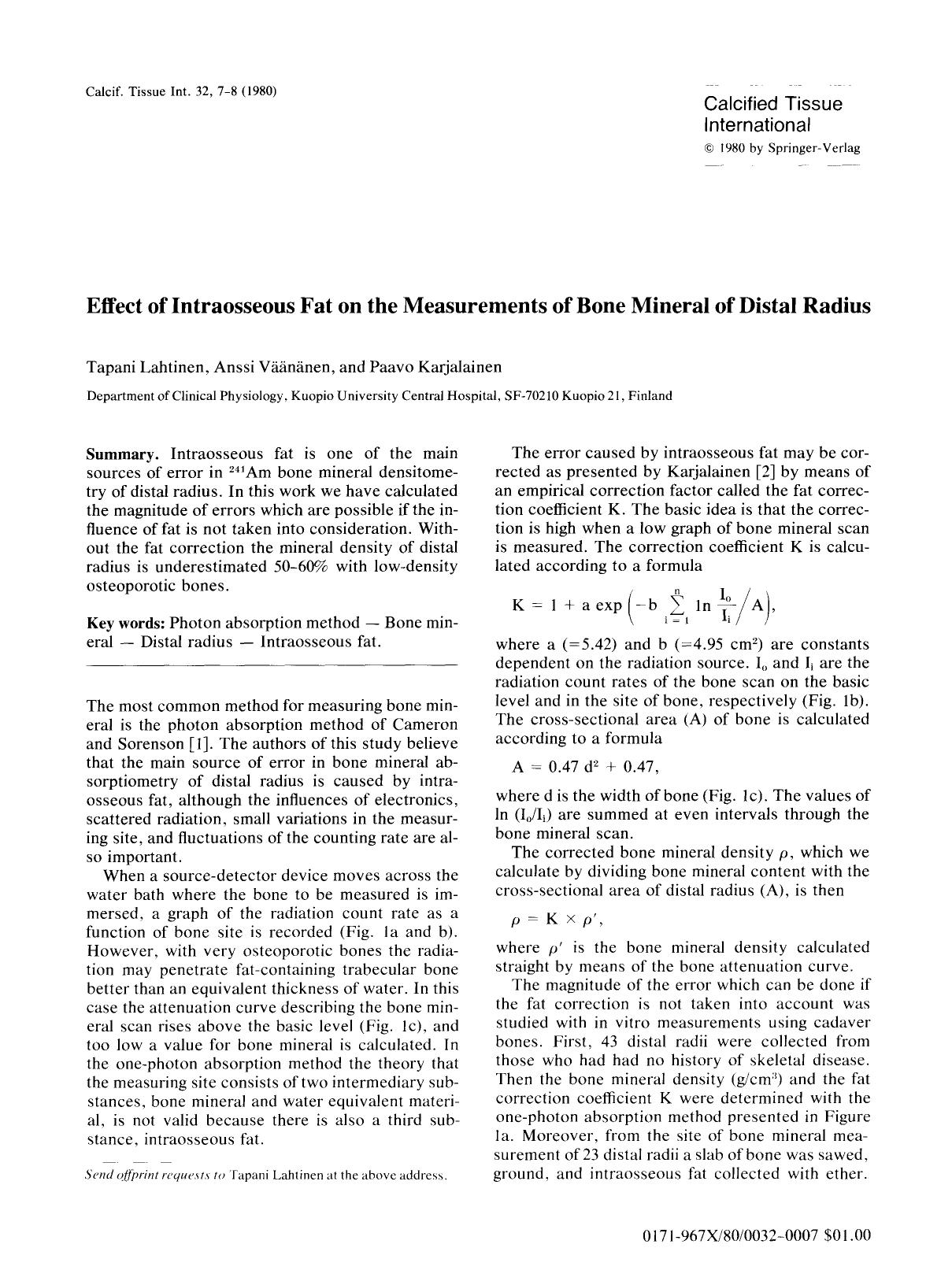 Effect of intraosseous fat on the measurements of bone mineral of distal radius by Unknown
