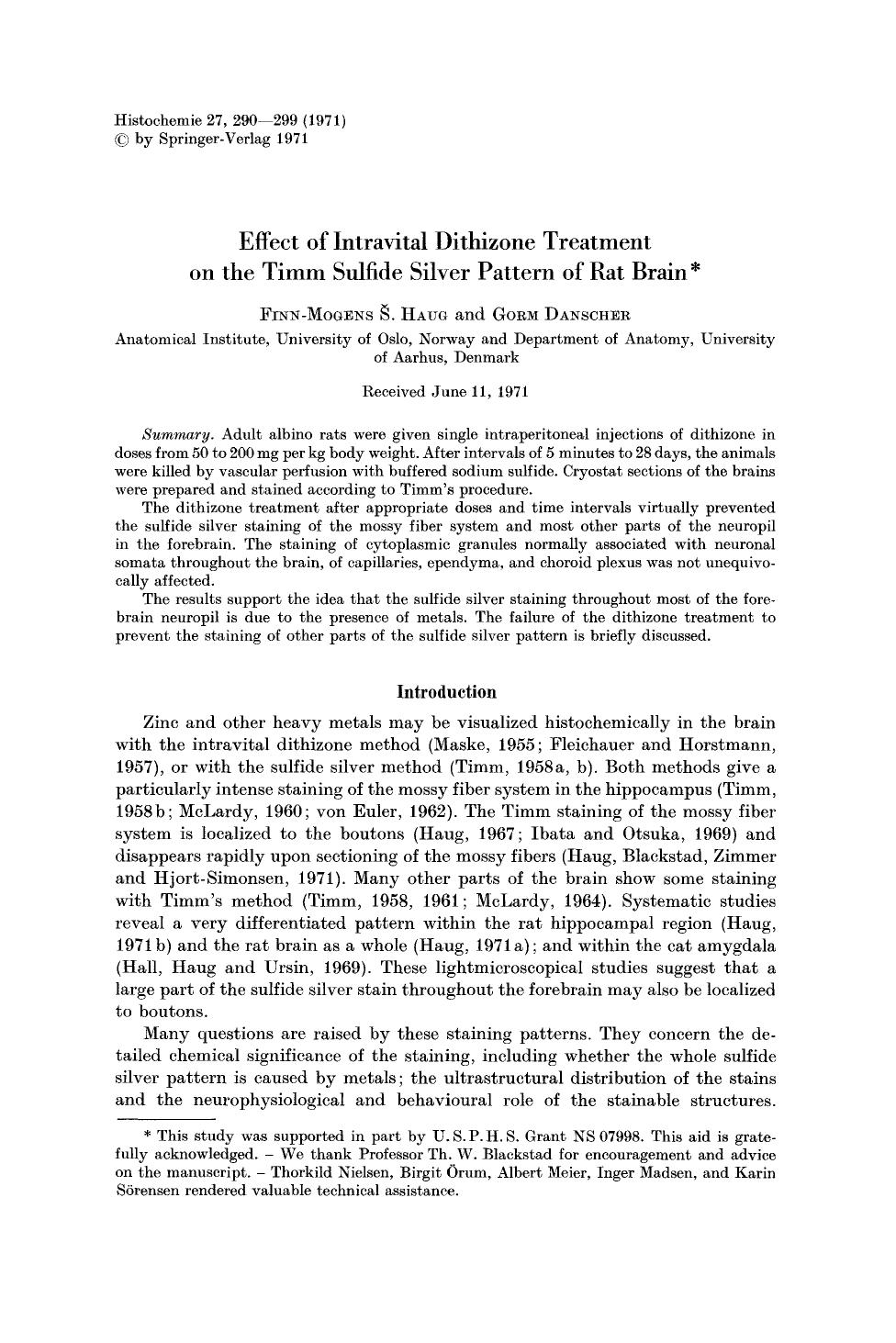 Effect of intravital dithizone treatment on the timm sulfide silver pattern of rat brain by Unknown