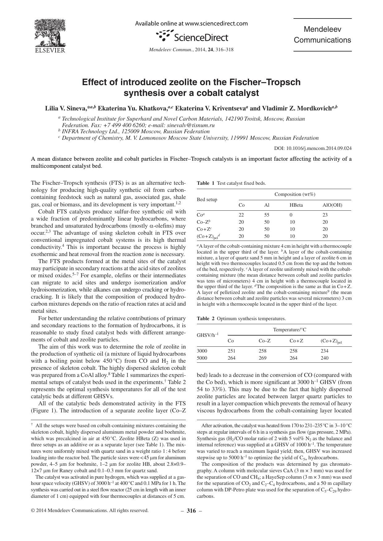 Effect of introduced zeolite on the Fischer–Tropsch synthesis over a cobalt catalyst by td-73827 & Ekaterina Yu. Khatkova & Ekaterina V. Kriventseva & Vladimir Z. Mordkovich