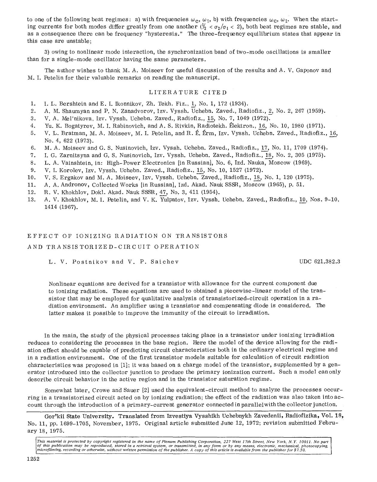 Effect of ionizing radiation on transistors and transis torized-circuit operation by Unknown