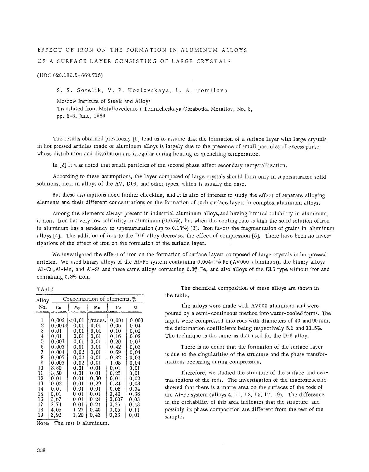 Effect of iron on the formation in aluminum alloys of a surface layer consisting of large crystals by Unknown