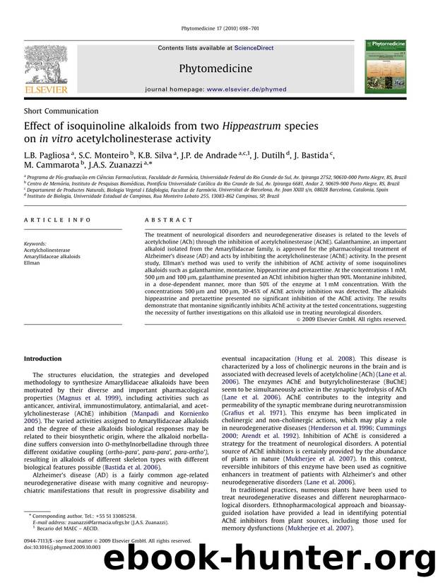 Effect of isoquinoline alkaloids from two Hippeastrum species on in vitro acetylcholinesterase activity by unknow
