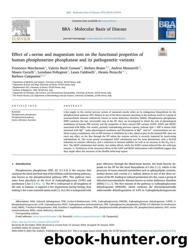Effect of l -serine and magnesium ions on the functional properties of human phosphoserine phosphatase and its pathogenetic variants by unknow