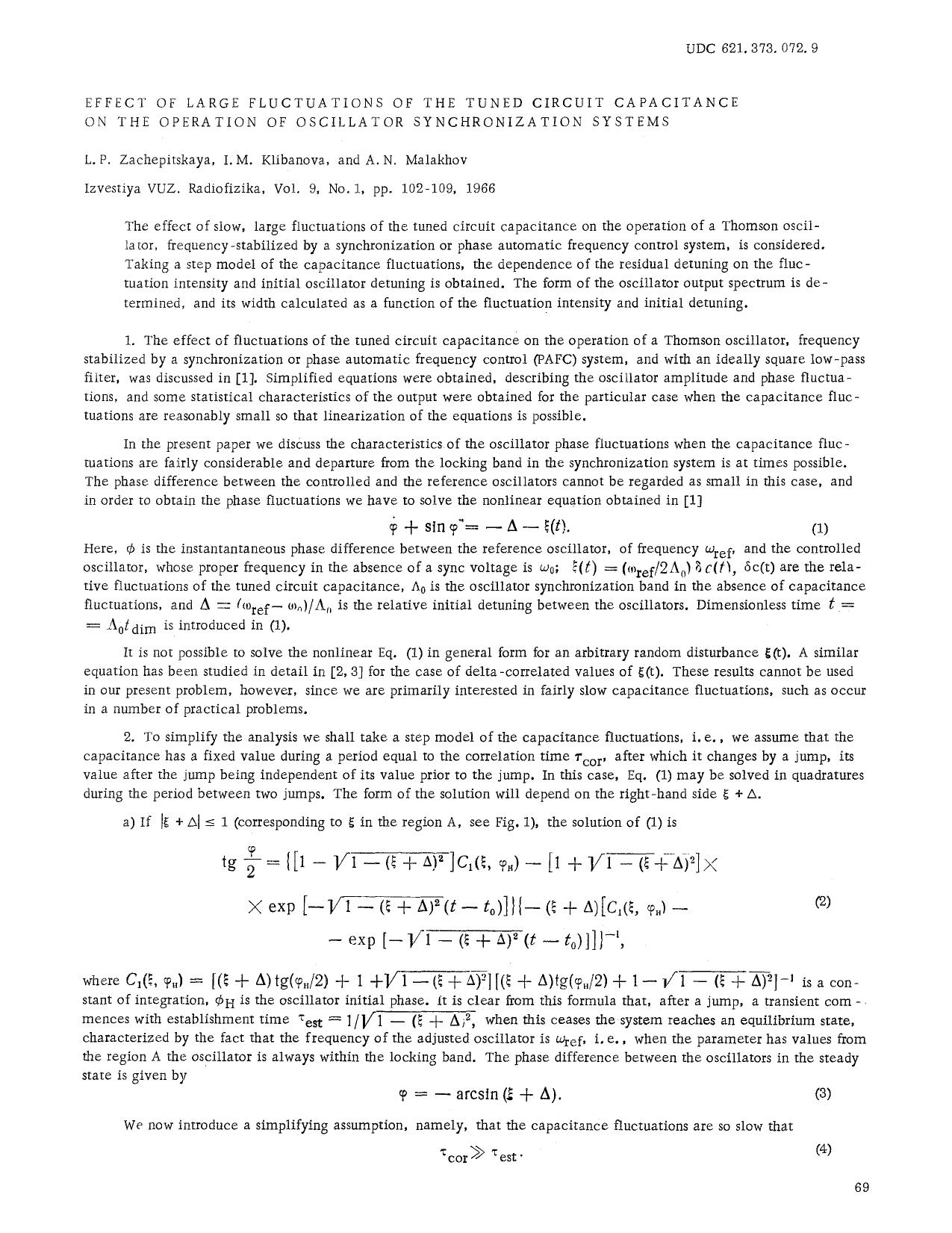 Effect of large fluctuations of the tuned circuit capacitance on the operation of oscillator synchronization systems by Unknown