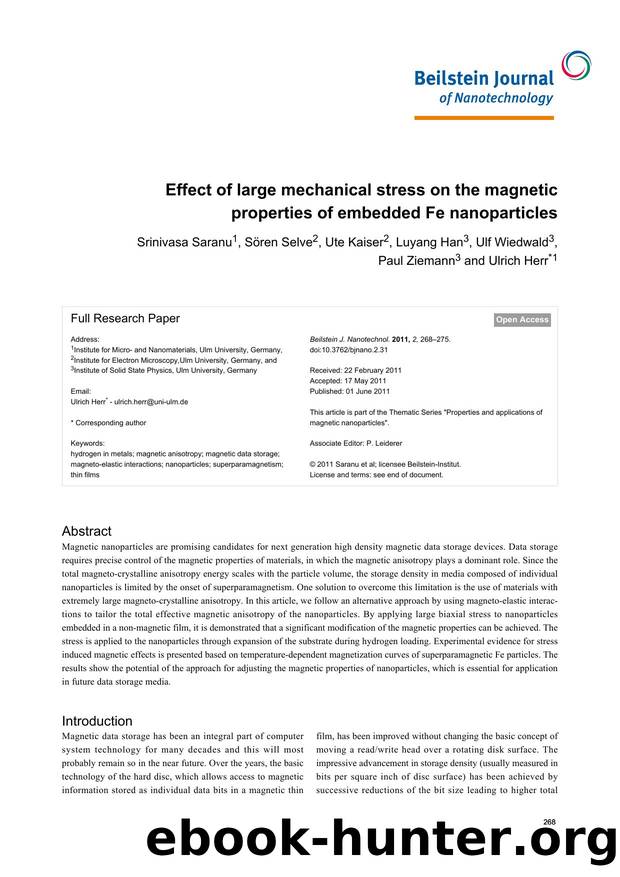 Effect of large mechanical stress on the magnetic properties of embedded Fe nanoparticles by Srinivasa Saranu Sören Selve Ute Kaiser Luyang Han Ulf Wiedwald Paul Ziemann Ulrich Herr
