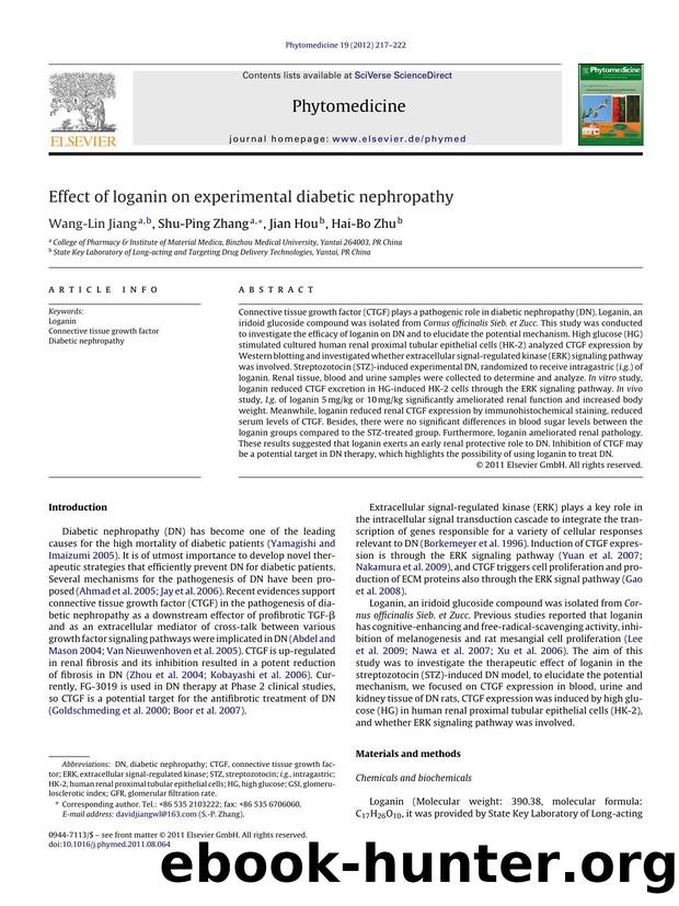 Effect of loganin on experimental diabetic nephropathy by Wang-Lin Jiang