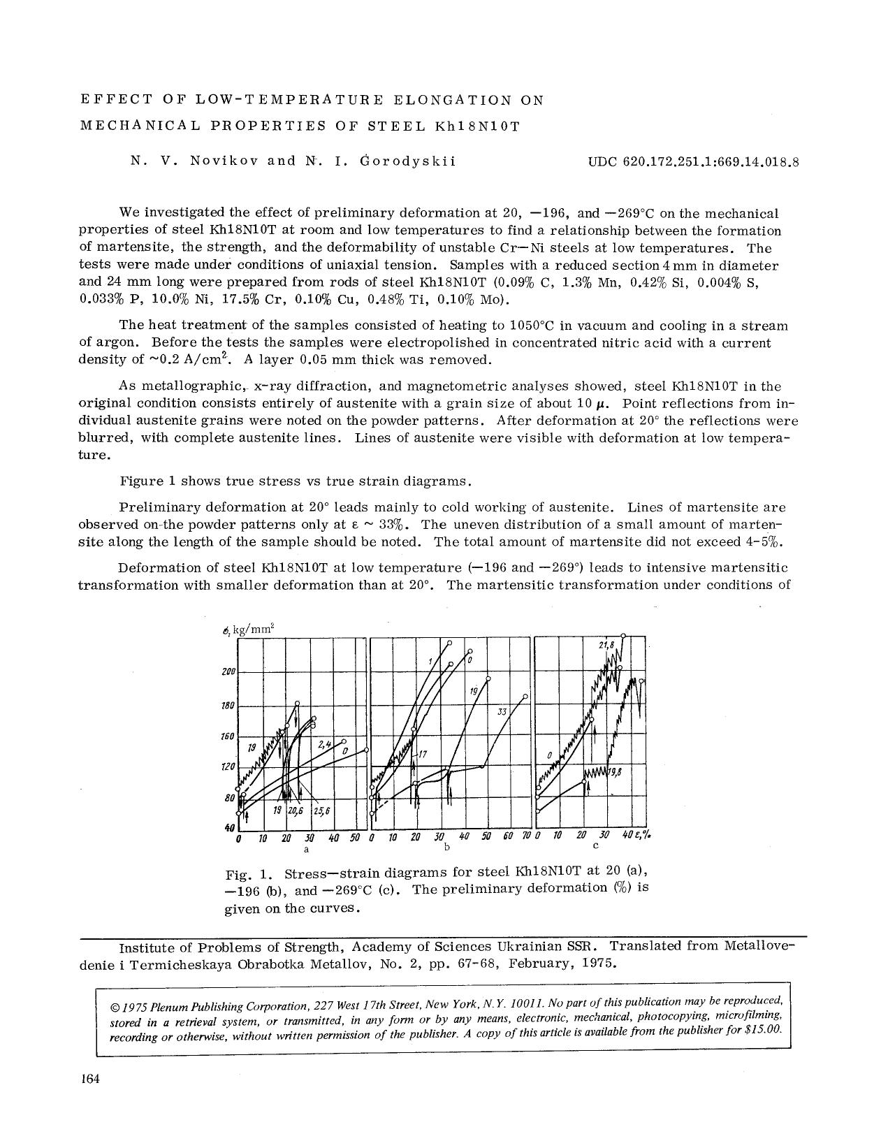 Effect of low-temperature elongation on mechanical properties of steel Kh18N10T by Unknown
