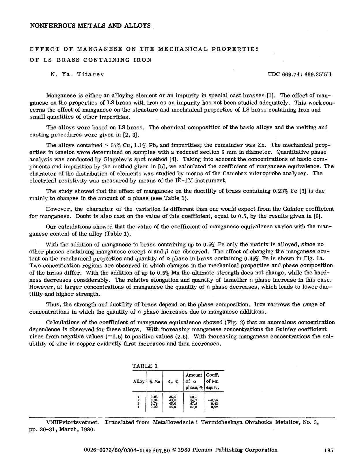 Effect of manganese on the mechanical properties of LS brass containing iron by Unknown