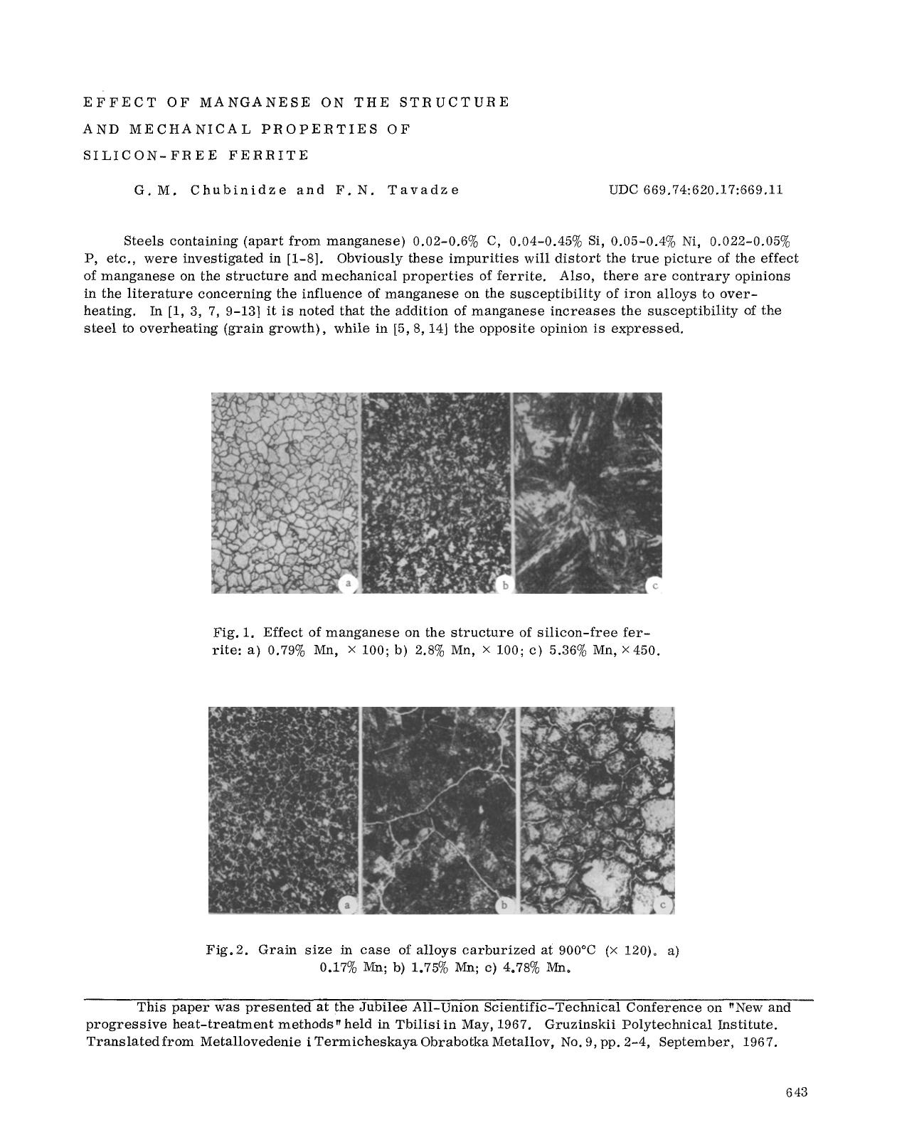 Effect of manganese on the structure and mechanical properties of silicon-free ferrite by Unknown
