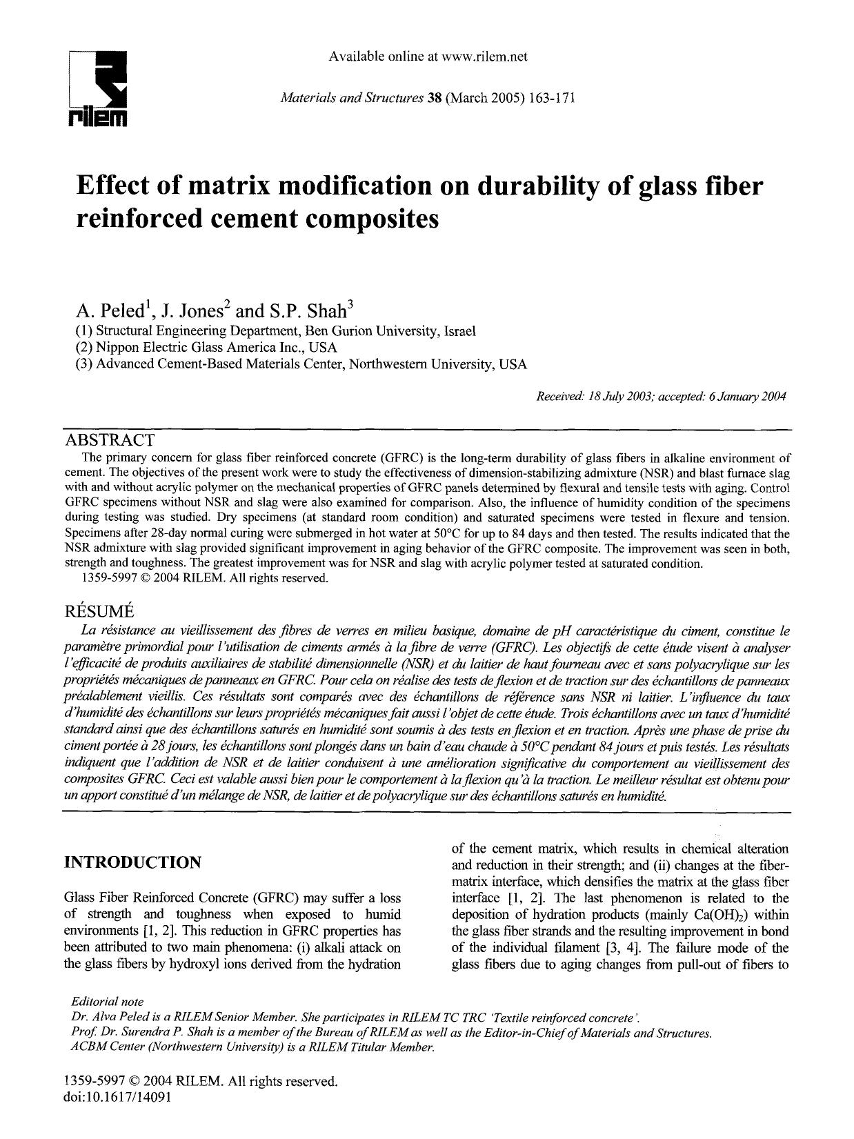 Effect of matrix modification on durability of glass fiber reinforced cement composites by Unknown