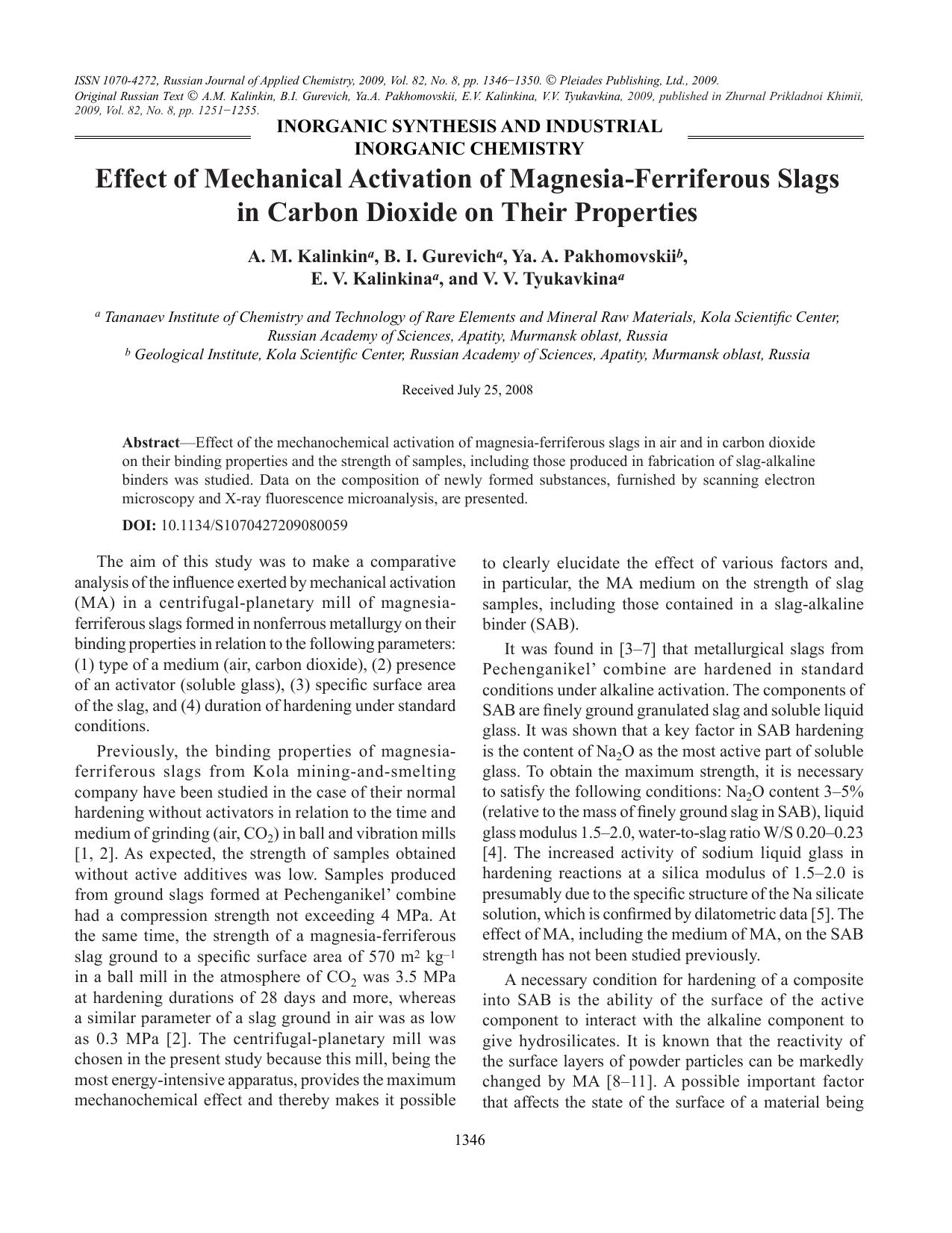 Effect of mechanical activation of magnesia-ferriferous slags in carbon dioxide on their properties by Unknown