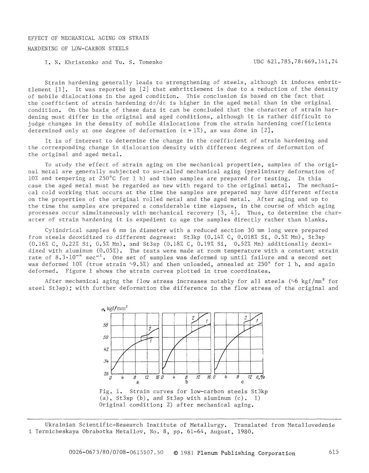 Effect of mechanical aging on strain hardening of low-carbon steels by Unknown