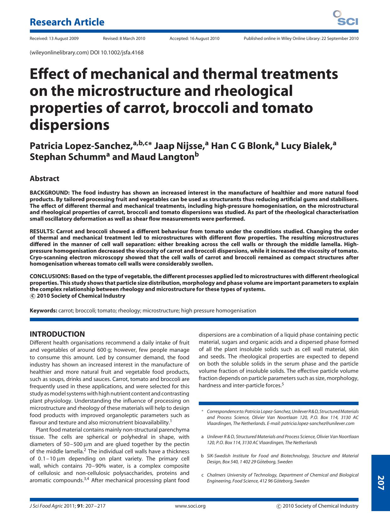 Effect of mechanical and thermal treatments on the microstructure and rheological properties of carrot, broccoli and tomato dispersions by Unknown