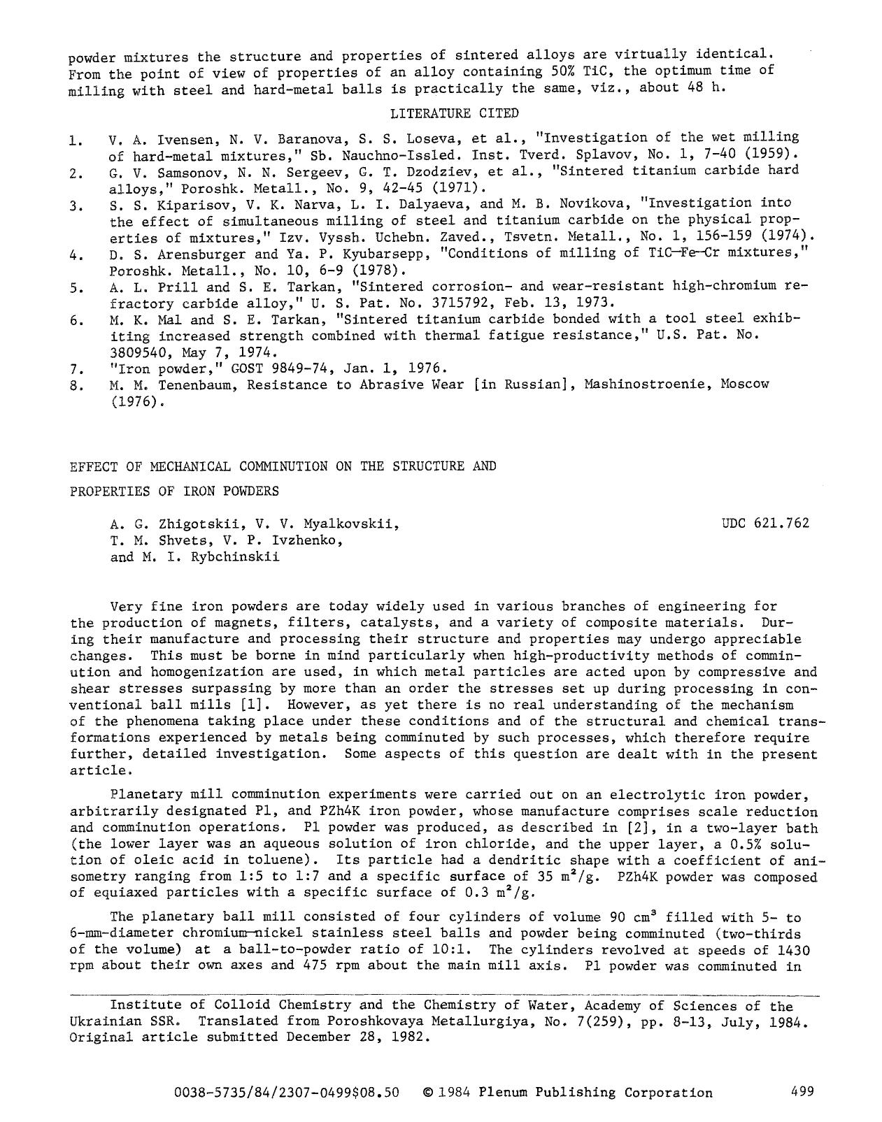 Effect of mechanical comminution on the structure and properties of iron powders by Unknown