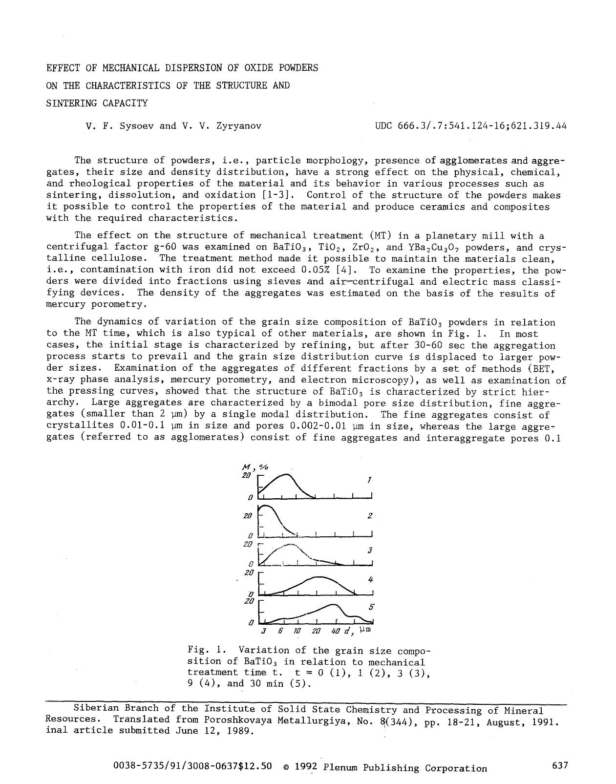 Effect of mechanical dispersion of oxide powders on the characteristics of the structure and sintering capacity by Unknown