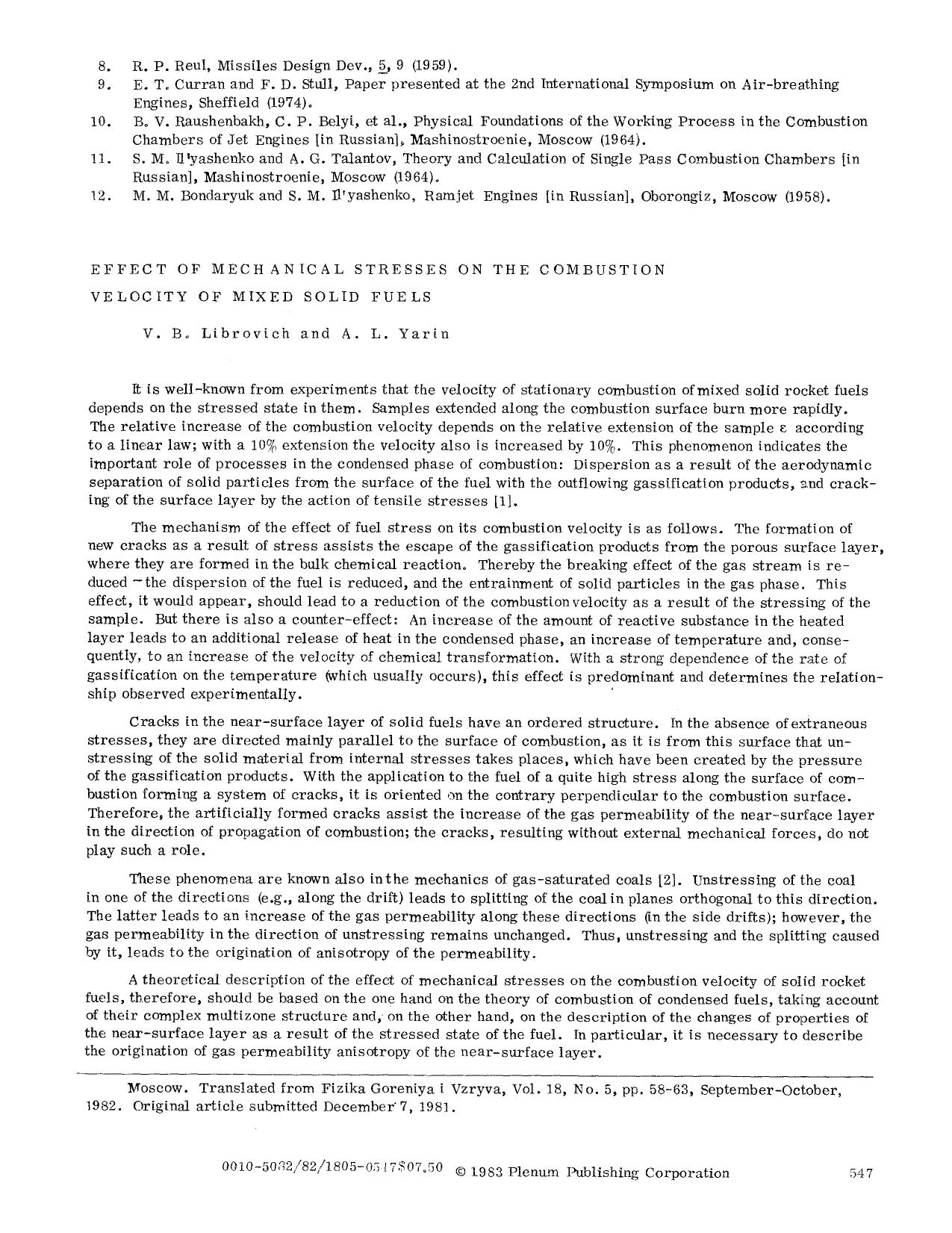 Effect of mechanical stresses on the combustion velocity of mixed solid fuels by Unknown