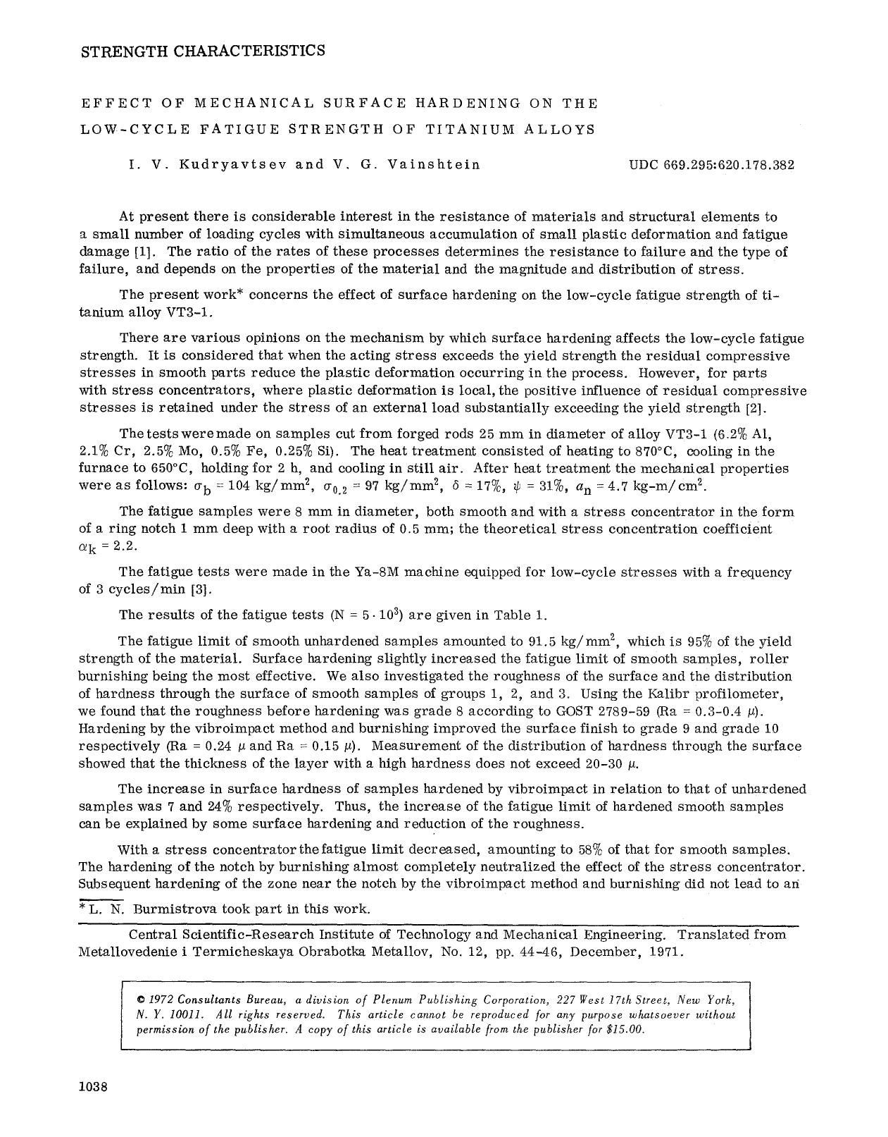 Effect of mechanical surface hardening on the low-cycle fatigue strength of titanium alloys by Unknown