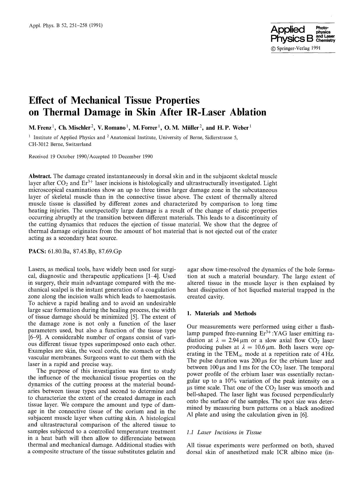 Effect of mechanical tissue properties on thermal damage in skin after IR-laser ablation by Unknown