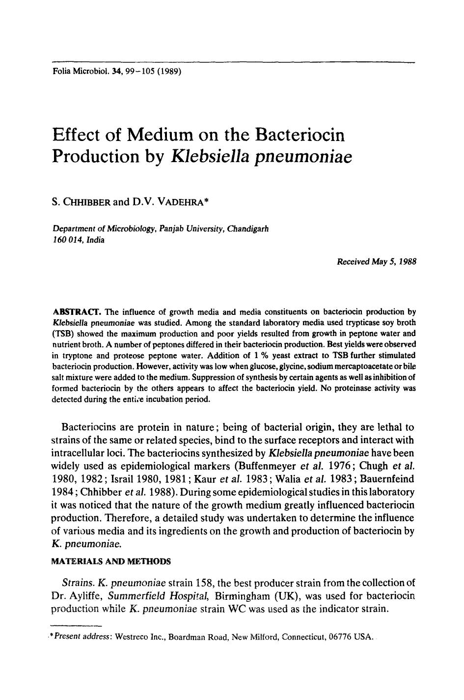 Effect of medium on the bacteriocin production by <Emphasis Type="Italic">Klebsiella pneumoniae <Emphasis> by Unknown
