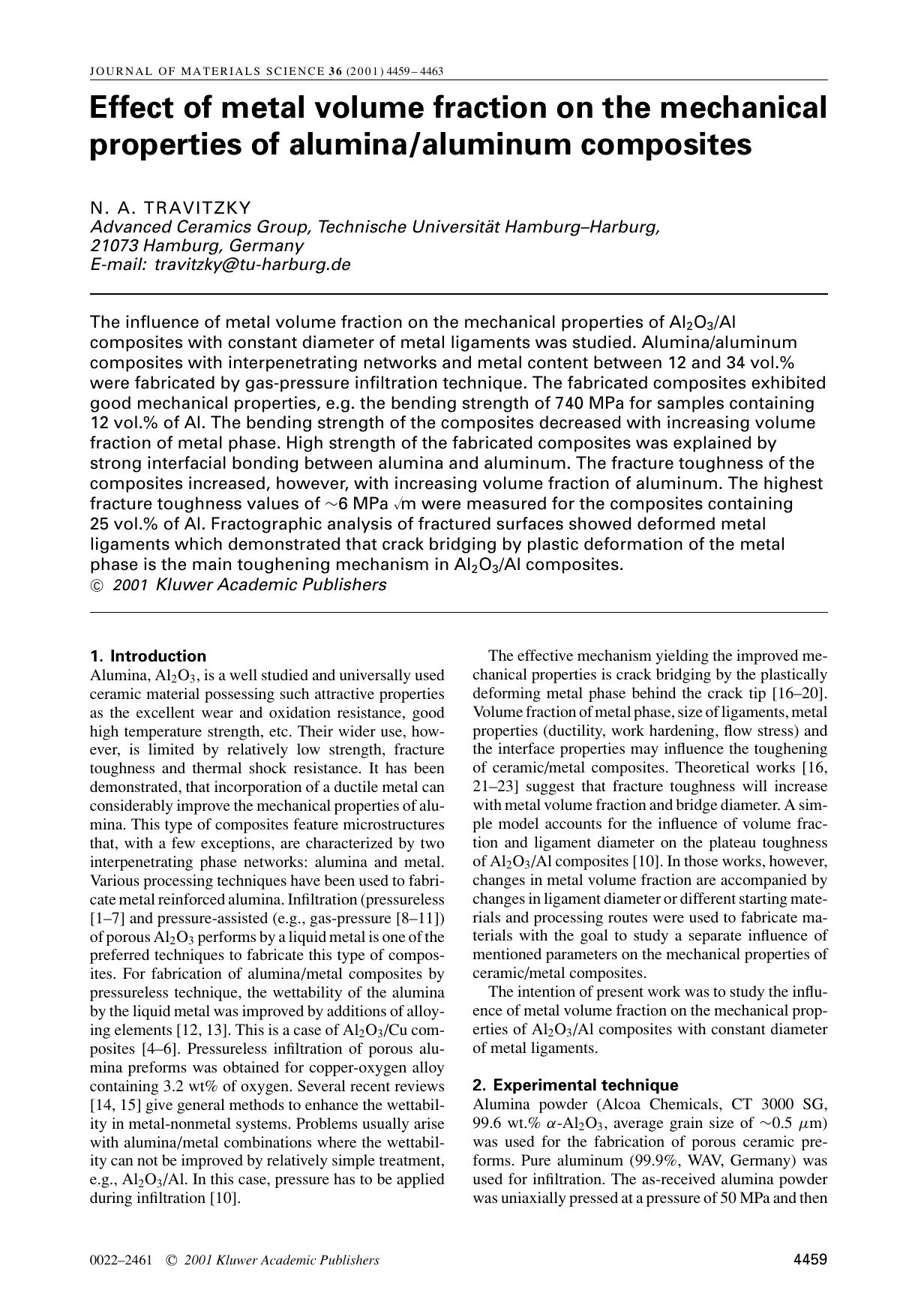 Effect of metal volume fraction on the mechanical properties of aluminaaluminum composites by Unknown