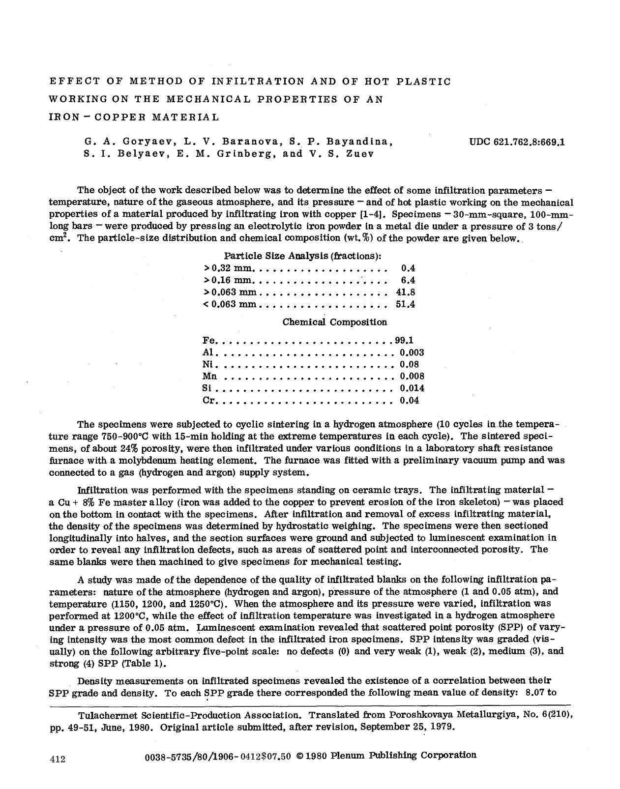 Effect of method of infiltration and of hot plastic working on the mechanical properties of an iron-copper material by Unknown