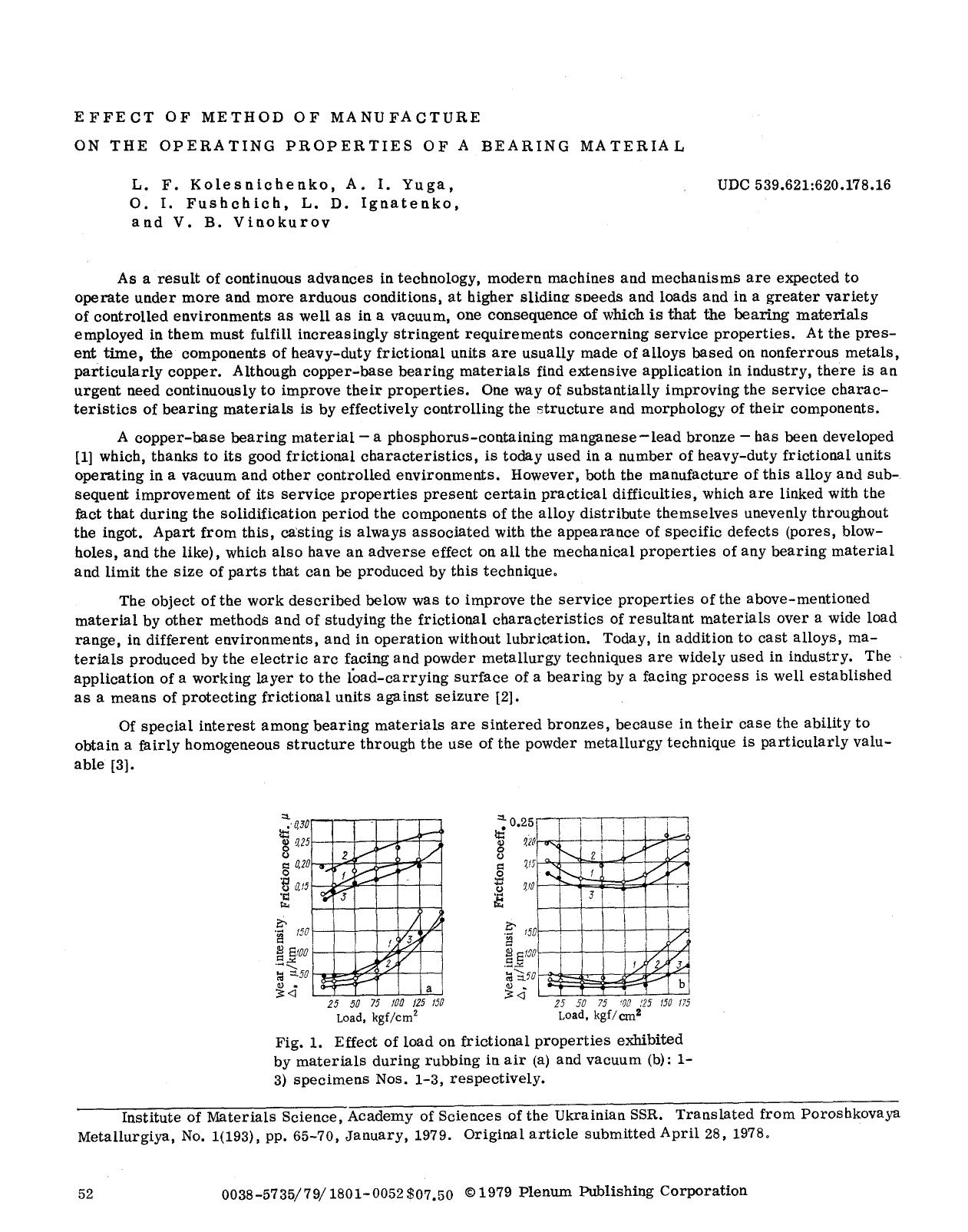 Effect of method of manufacture on the operating properties of a bearing material by Unknown
