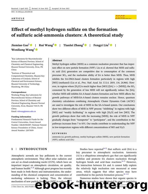 Effect of methyl hydrogen sulfate on the formation of sulfuric acid ...