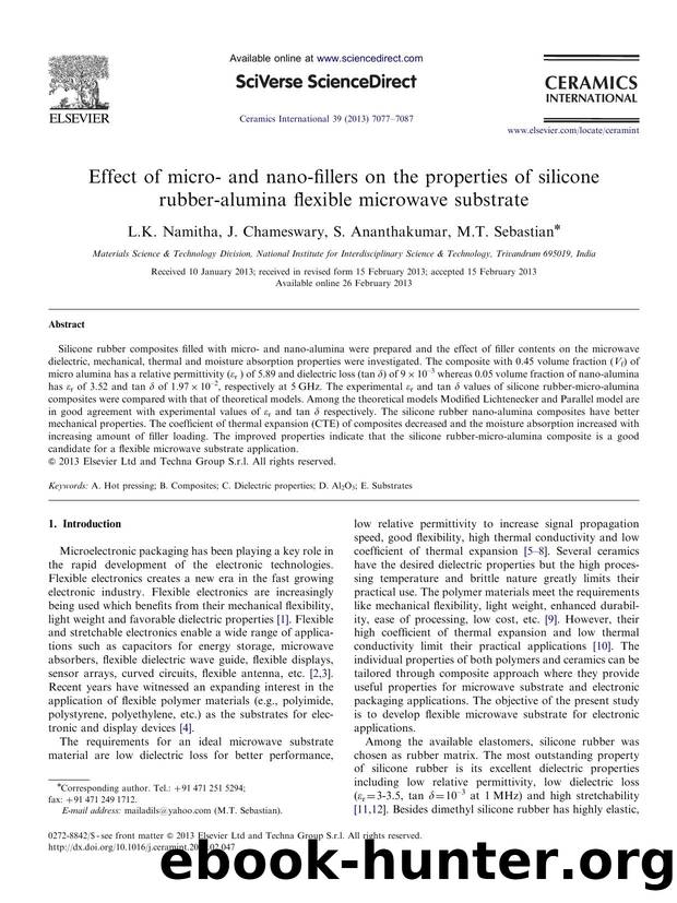 Effect of micro- and nano-fillers on the properties of silicone rubber-alumina flexible microwave substrate by L.K. Namitha & J. Chameswary & S. Ananthakumar & M.T. Sebastian