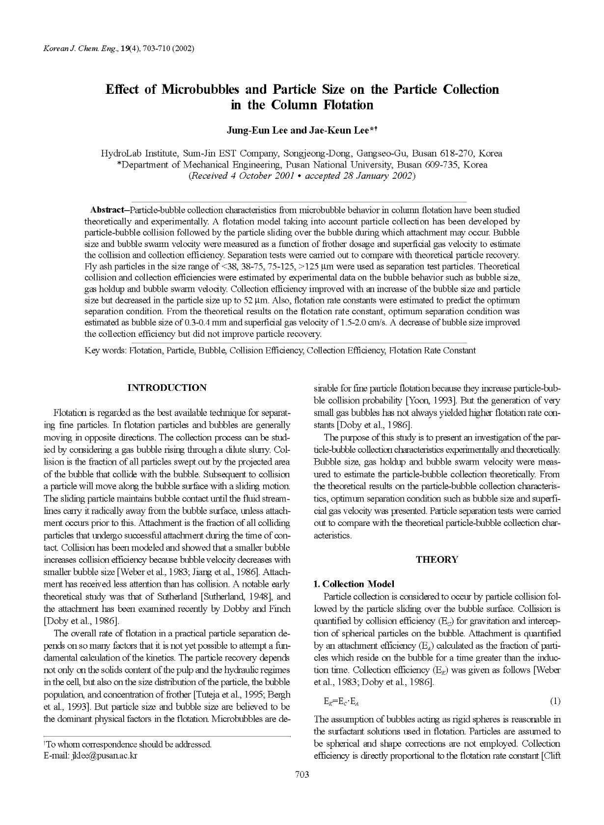 Effect of microbubbles and particle size on the particle collection in the column flotation by Unknown